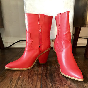 Red Western Faux Leather Boots -- Brand New in box